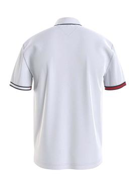 Polo Tommy Jeans Regular Flag Blanc pour Homme