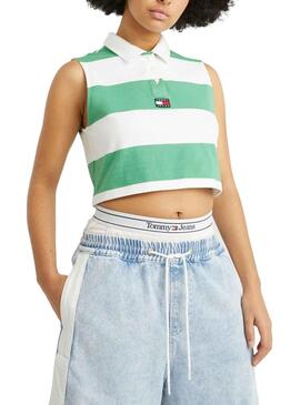 Polo Tommy Jeans Stripe Vert pour Femme
