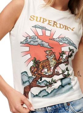 T-shirt Superdry Tatto Rhinostone Blanc pour Femme