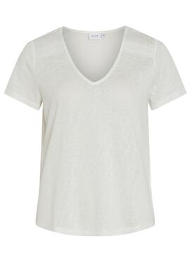 T-shirt Vila Viamer V-Neck Blanc pour femme.