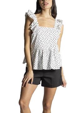 T-Shirt Naf Naf Dots Blanc pour Femme