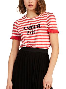 T-Shirt Naf Naf Amour Fou Rouge pour Femme