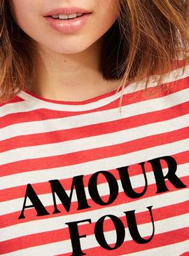 T-Shirt Naf Naf Amour Fou Rouge pour Femme