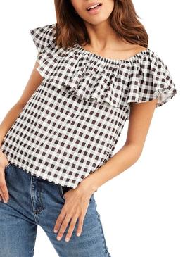 T-Shirt Naf Naf Vichy Noire pour Femme