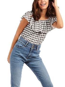 T-Shirt Naf Naf Vichy Noire pour Femme