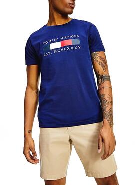 T-Shirt Tommy Hilfiger Logo Box Bleu pour Homme