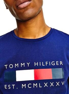 T-Shirt Tommy Hilfiger Logo Box Bleu pour Homme