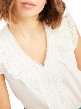 T-Shirt Naf Naf Crochet et Dentelle Blanc Femme