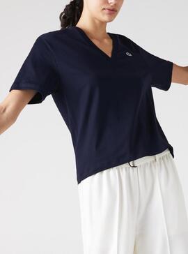T-Shirt Lacoste V-neck Bleu marine pour Femme