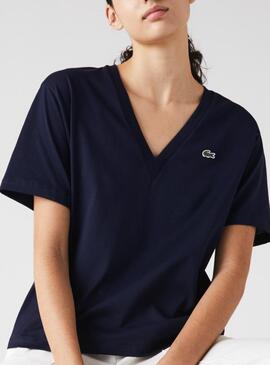 T-Shirt Lacoste V-neck Bleu marine pour Femme