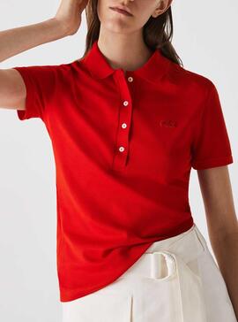 Polo Lacoste Bord-Cotes Rouge pour Femme