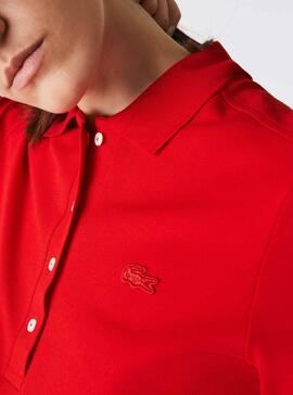 Polo Lacoste Bord-Cotes Rouge pour Femme