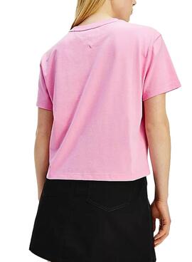 T-Shirt Tommy Jeans Badge Rosa pour Femme