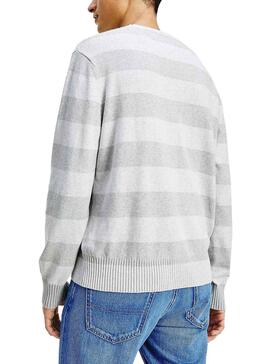 Pull Tommy Jeans Flag Pull Gris pour Homme