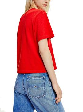 T-Shirt Tommy Jeans Boxy Crop Rouge pour Femme