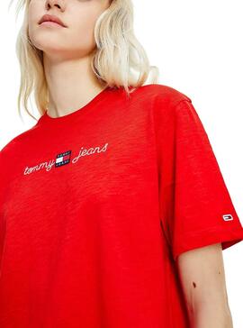 T-Shirt Tommy Jeans Boxy Crop Rouge pour Femme