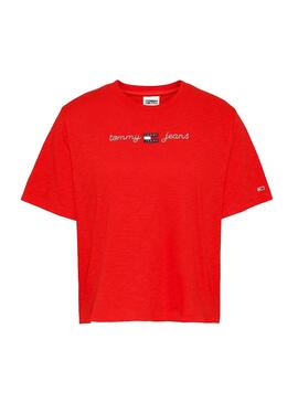 T-Shirt Tommy Jeans Boxy Crop Rouge pour Femme