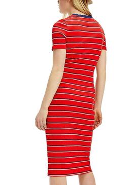 Robe Tommy Jeans Striped Rib Rouge pour Femme