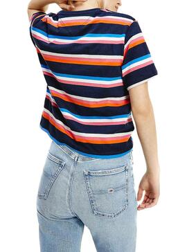 T-Shirt Tommy Jeans Boxy Crop Stripe Bleu marine Femme