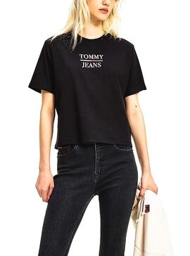 T-Shirt Tommy Jeans Boxy Crop Noir pour Femme