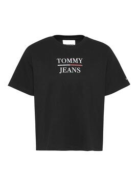 T-Shirt Tommy Jeans Boxy Crop Noir pour Femme