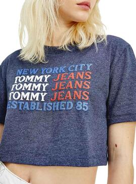 T-Shirt Tommy Jeans Super Crop Flag Bleu Femme