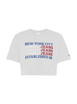 T-Shirt Tommy Jeans Super Crop Flag Gris Femme