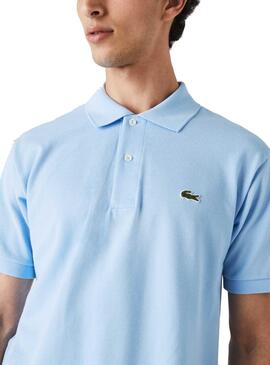 Polo Lacoste Col Bord Cotes Bleu pour Homme