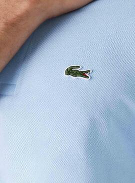 Polo Lacoste Col Bord Cotes Bleu pour Homme