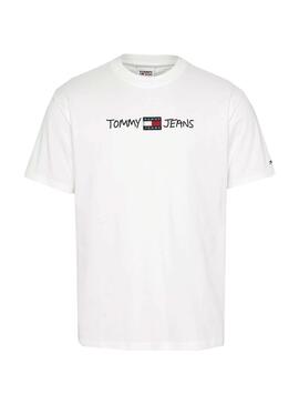 T-Shirt Tommy Jeans Linear Written Blanc Homme