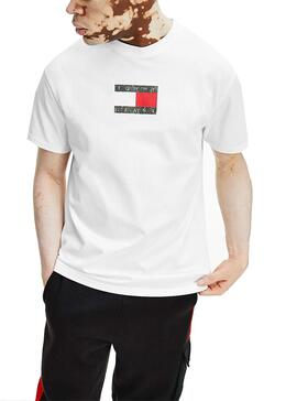 T-Shirt Tommy Jeans Camo Flag Blanc pour Homme