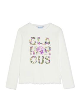 T-Shirt Mayoral Flower Letters Blanc pour Fille