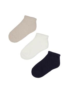 Set de 3 Chaussettes Mayoral Bleu marine y Beige Fille