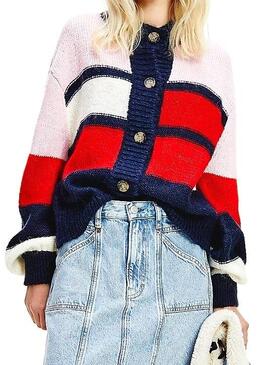 Cardigan Tommy Jeans Color Block Multi pour Femme