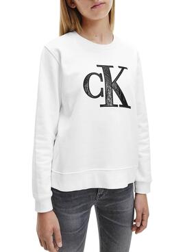 Sweat Calvin Klein Jeans Jumpsuitgramme Blanc Fille