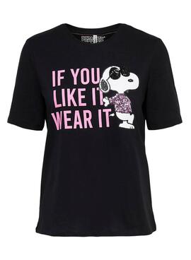 T-Shirt Only Peanuts Snoopy Noire pour Femme