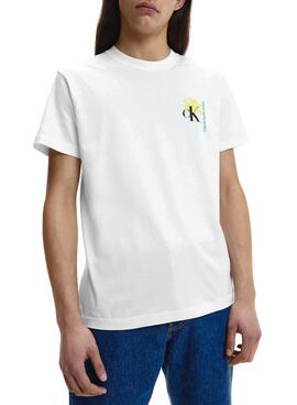 T-Shirt Calvin Klein Palm Print Blanc Homme