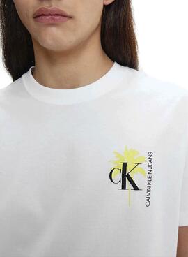 T-Shirt Calvin Klein Palm Print Blanc Homme