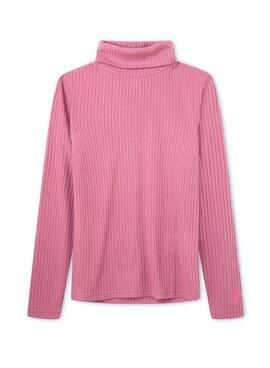 T-Shirt Pepe Jeans Violet Col Roulé Rose Fille