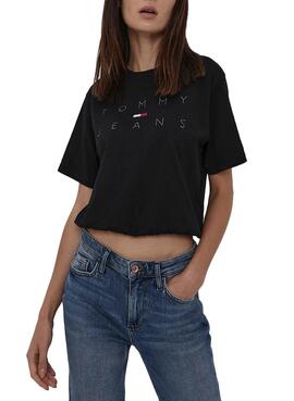 T-Shirt Tommy Jeans Crop Draw Cord Noire Femme