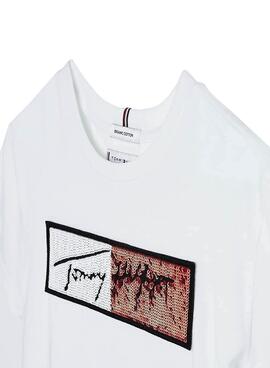 T-Shirt Tommy Hilfiger Sequins Flag Blanc Fille
