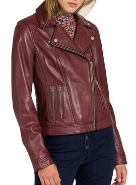 Veste Naf Naf Biker Bordeaux pour Femme