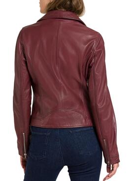 Veste Naf Naf Biker Bordeaux pour Femme