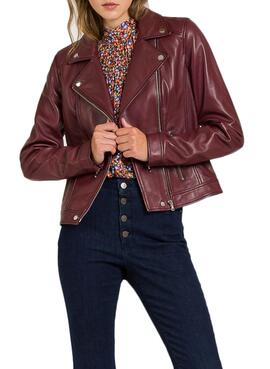 Veste Naf Naf Biker Bordeaux pour Femme