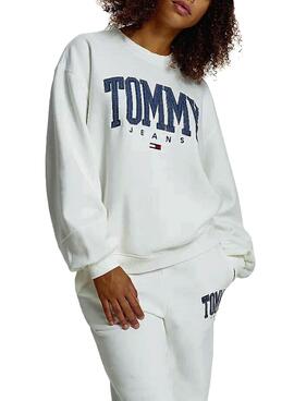 Sweat Tommy Jeans Collegiate Blanc pour Femme