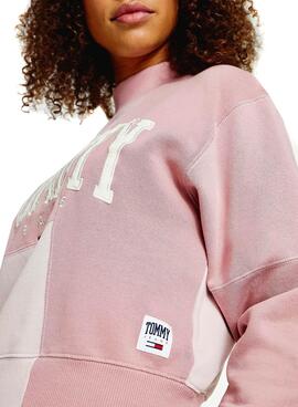 Sweat Tommy Jeans Collegiate Rosa Cropped Femme