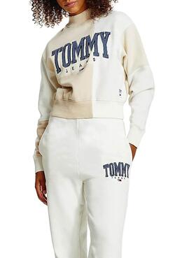 Sweat Tommy Jeans Collegiate Beige Cropped Femme