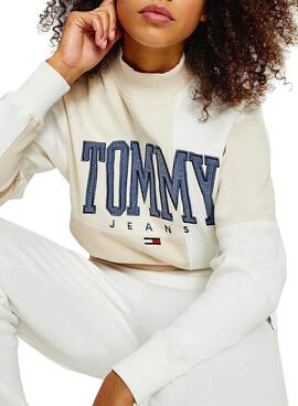 Sweat Tommy Jeans Collegiate Beige Cropped Femme