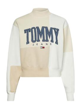 Sweat Tommy Jeans Collegiate Beige Cropped Femme