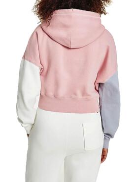 Sweat Tommy Jeans Collegiate Rosa Block Cropped Pour Femme